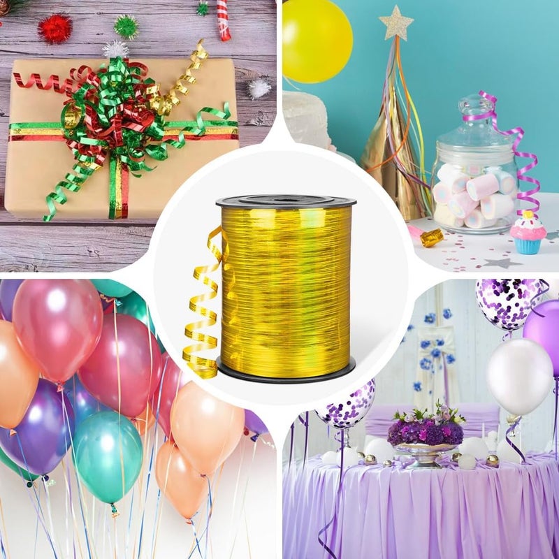 HimBen 500 Yards Curling Ribbon for Gift Wrapping, 3/16" Balloon String for Christmas Valentine Birthday Wedding Party Festival Decoration, Crafts, Flower Bouquet(Holographic Stripe Gold) - Image 3
